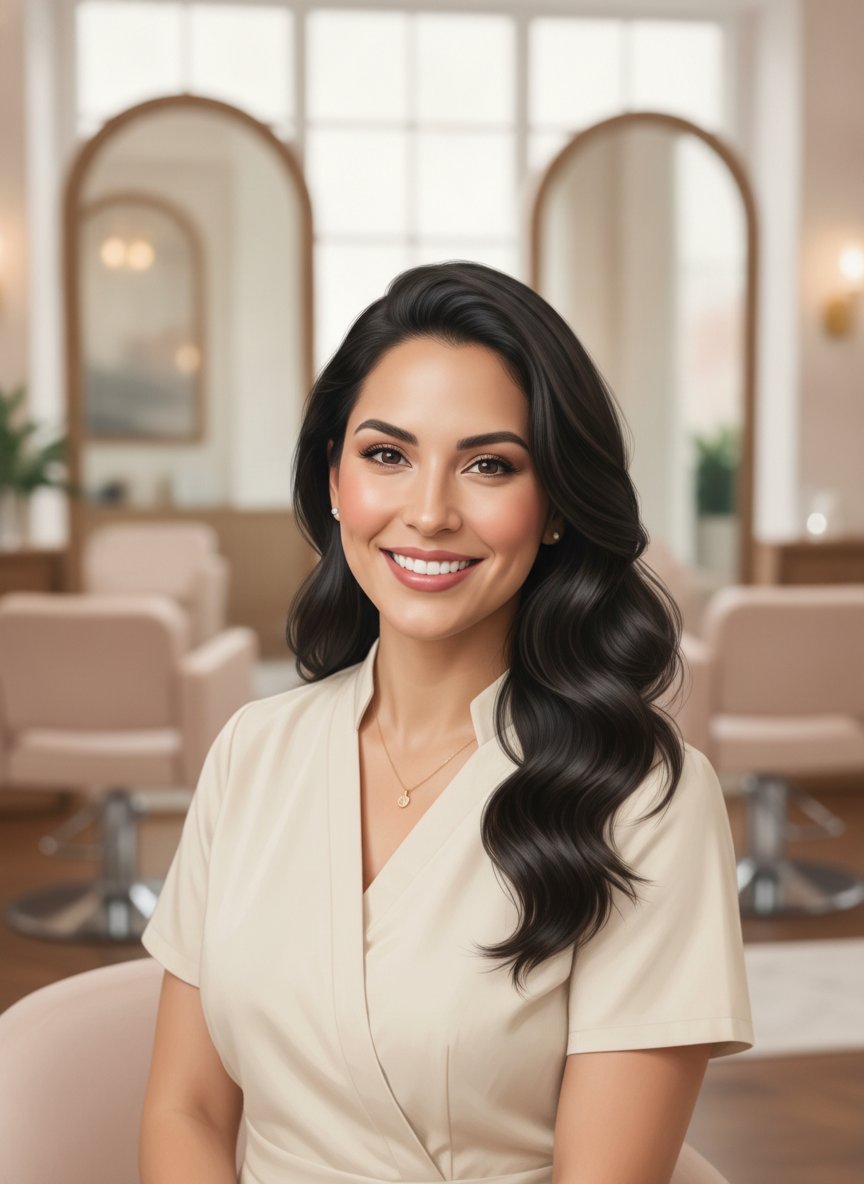 Portrait of Marisol Vega, hair studio director, in the salon